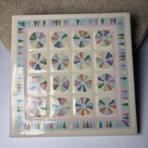 Ceramic Dresden Plate Quilt Pattern Wall Tile Pastels 7 In Quilter Multicolor